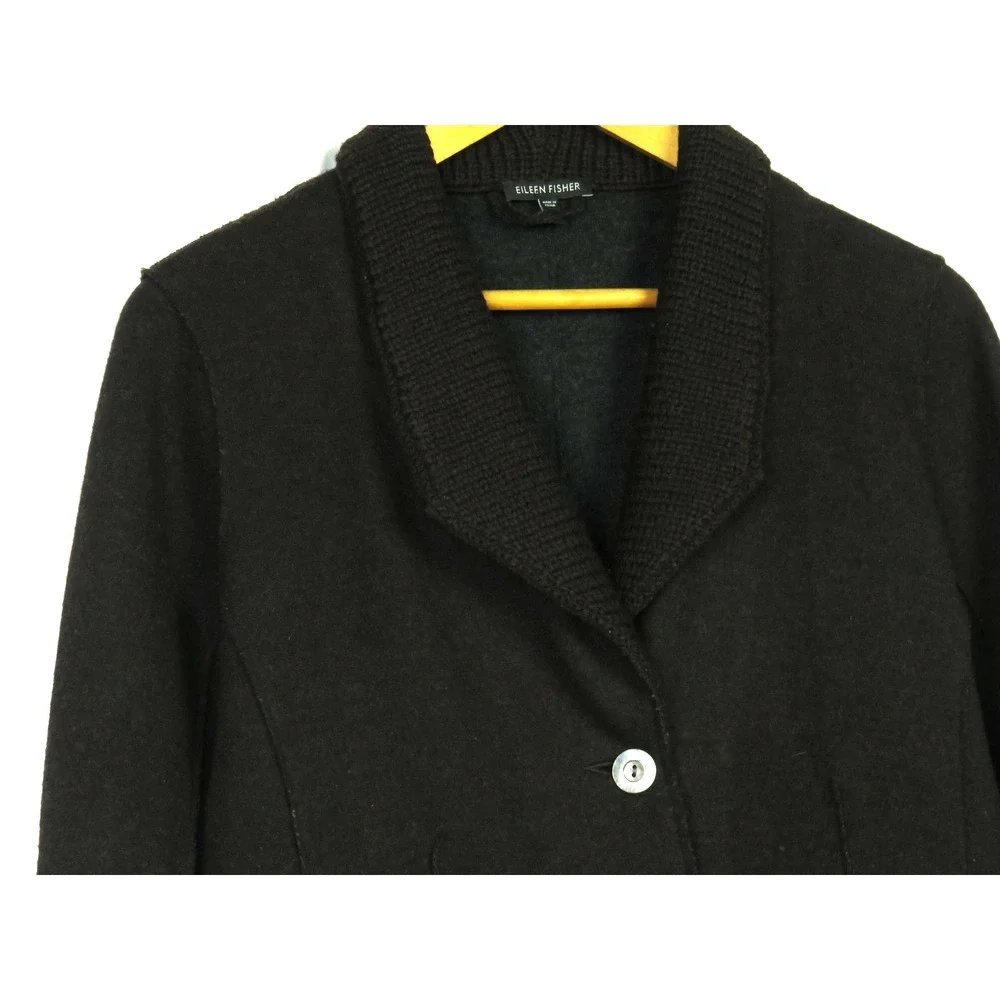 EILEEN FISHER Wool Blend‎ Shawl Collar Button Cardigan Sweater Women's Medium